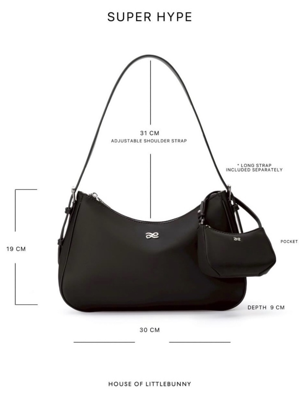 Black Shoulder Bag with Mini Pouch